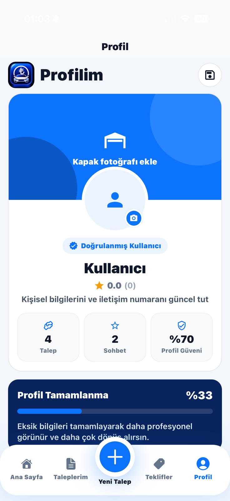 OtoTeklif araç sahibi profil ekranı